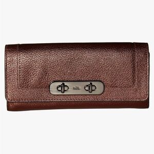 Coach NEW Swagger Slim Envelope Wallet Bronze Pebble Leather Snap Closure